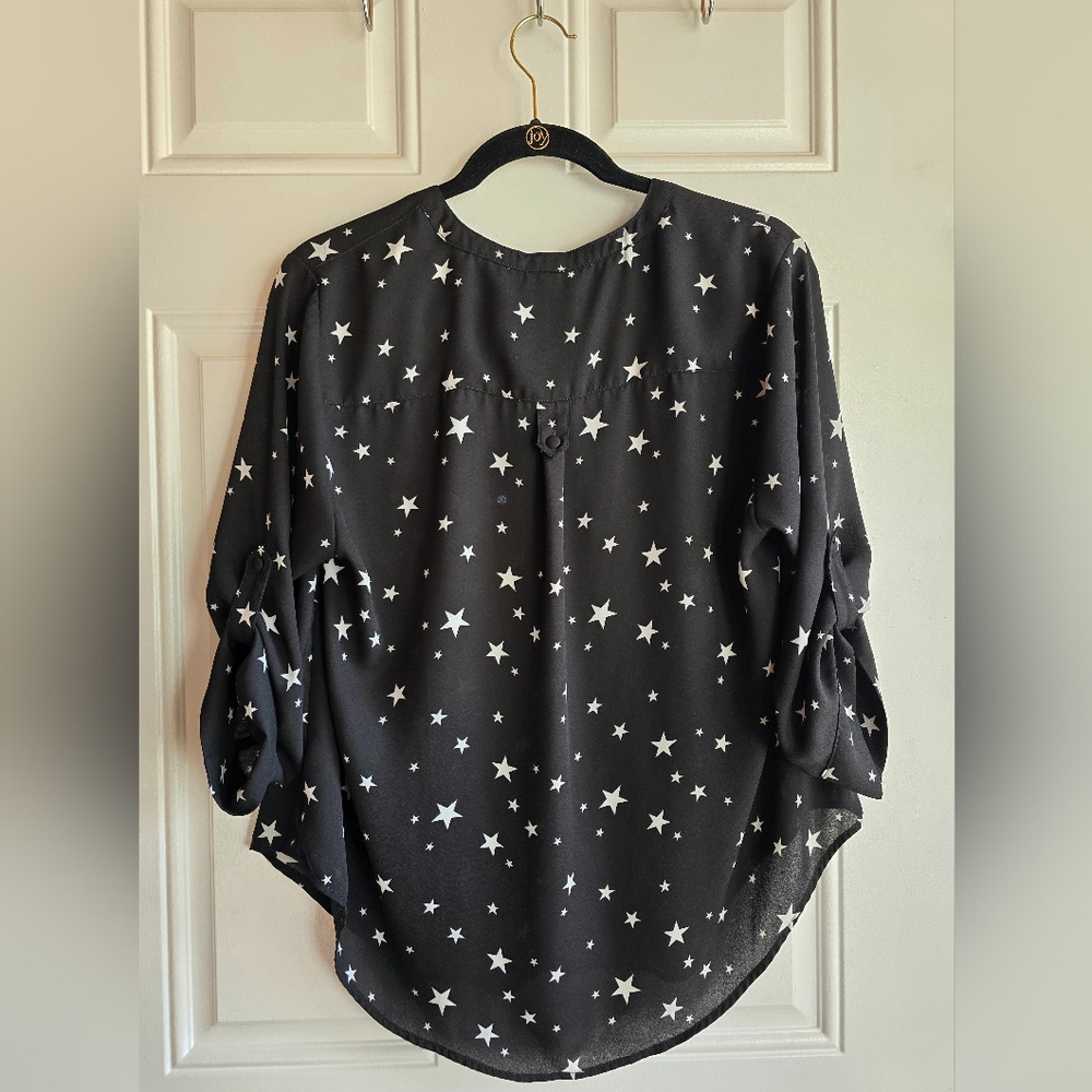 Torrid 00 Harper 3/4 Sleeve Pullover Blouse, Black with White Star Print, EUC - Picture 5 of 7